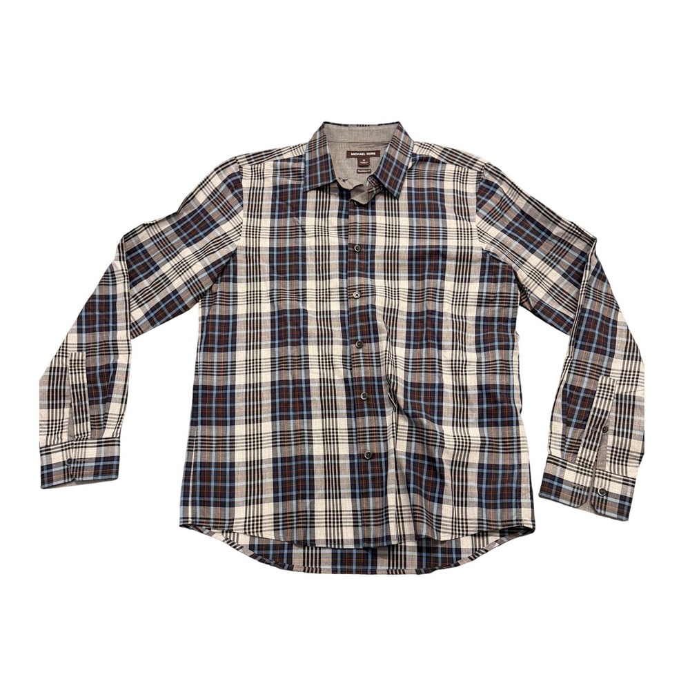 Michael Kors Plaid Button Down Shirt Mens Medium M Tailored Fit Blue Long Sleeve
